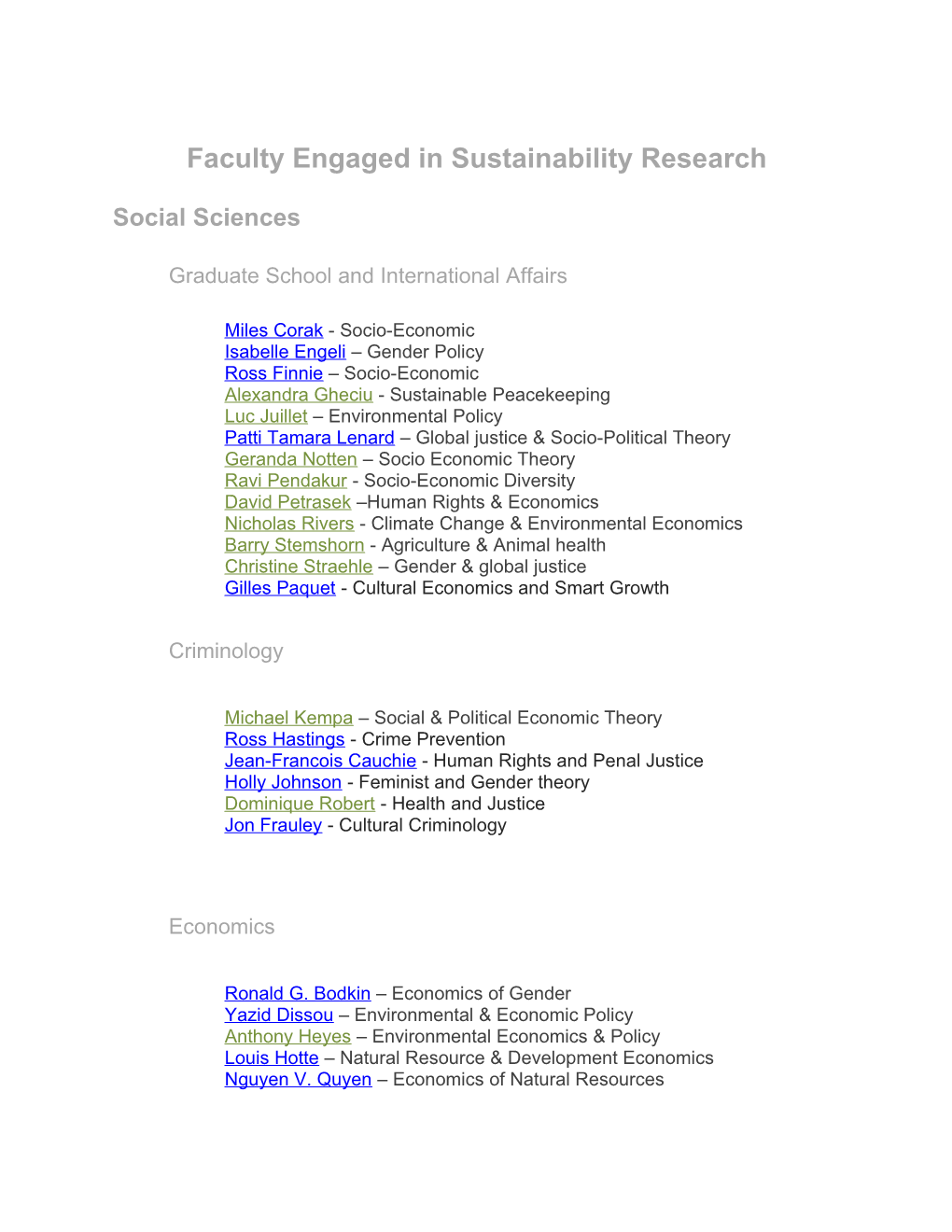 Faculty Engaged in Sustainability Research