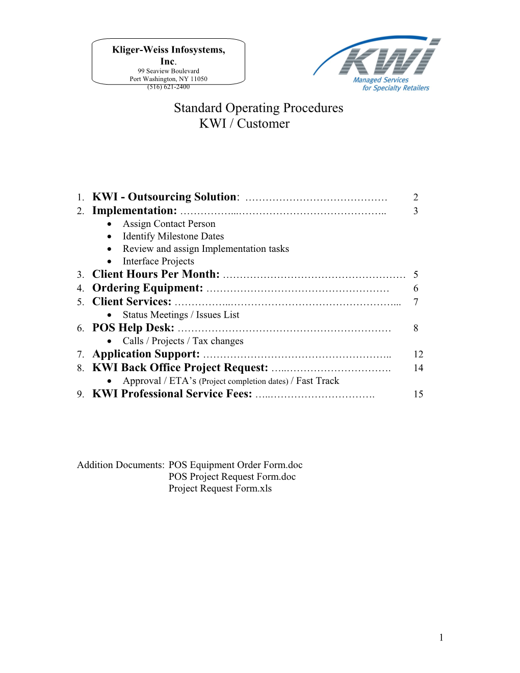 Standard Operating Procedures - KWI Customer