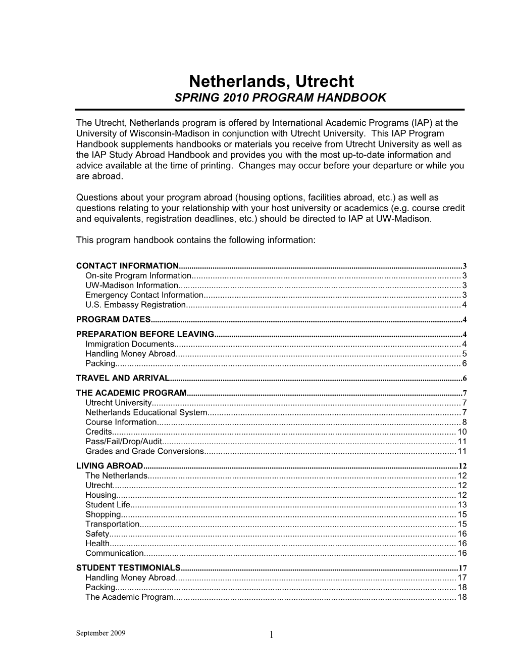 Netherlands, Utrechtspring 2010 Program Handbook