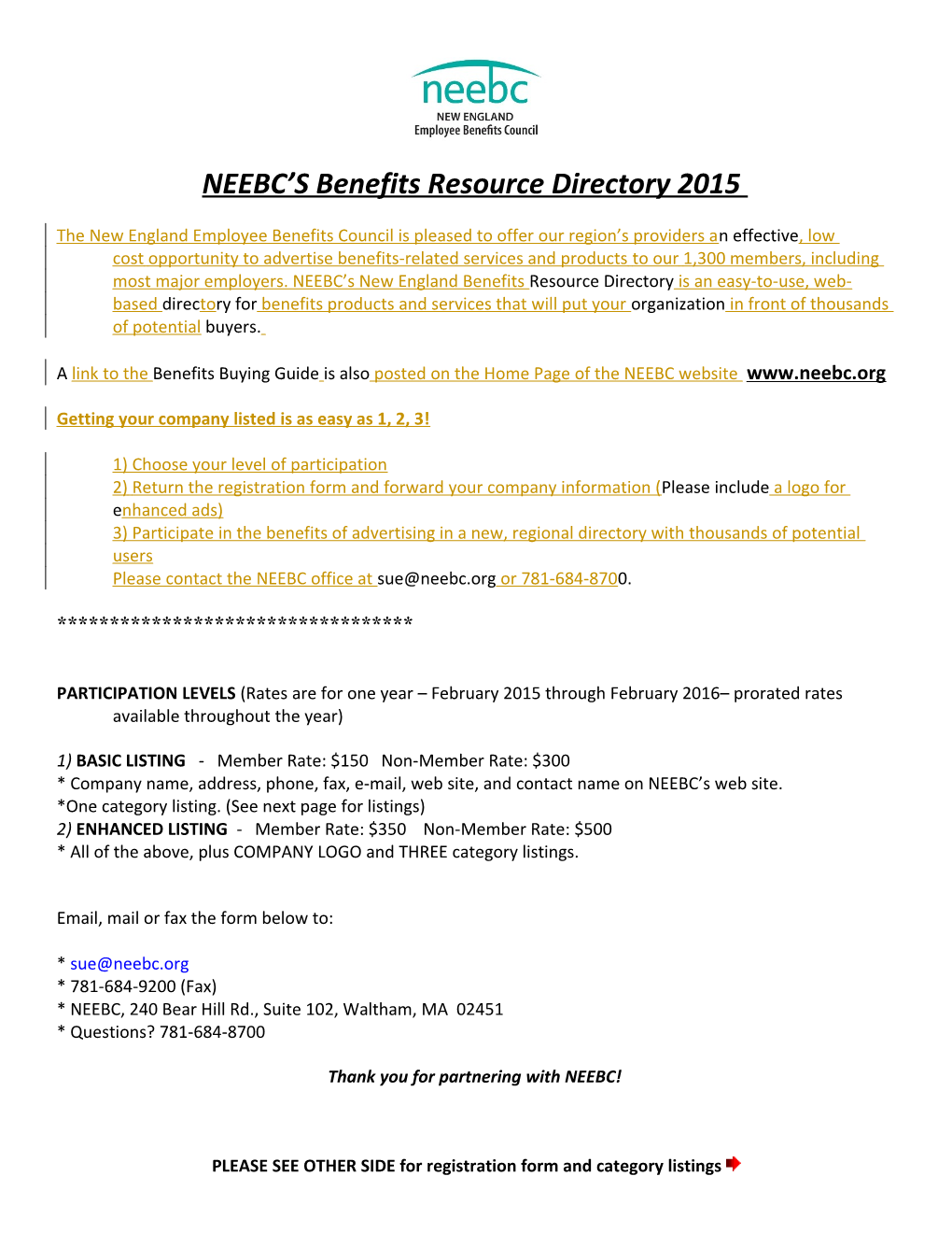 NEEBC S Online Benefits Resource Directory 2015