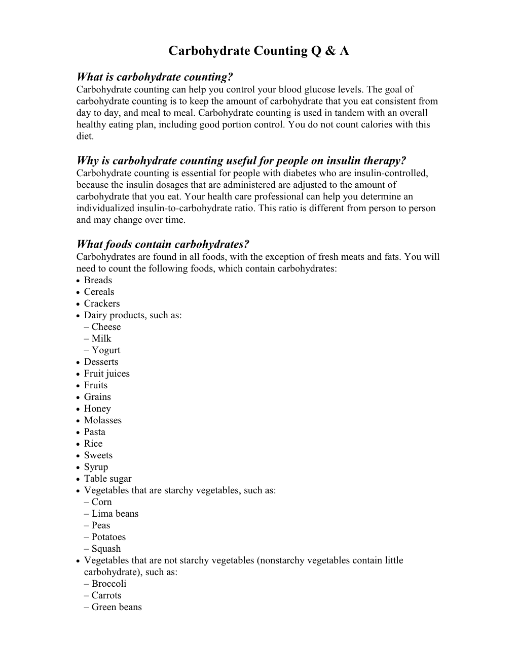 Carbohydrate Counting Q & A