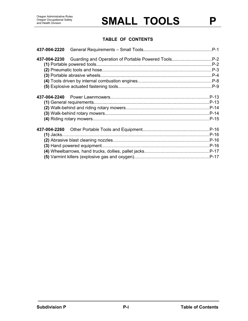 Division 4, Subdivision P, Small Tools