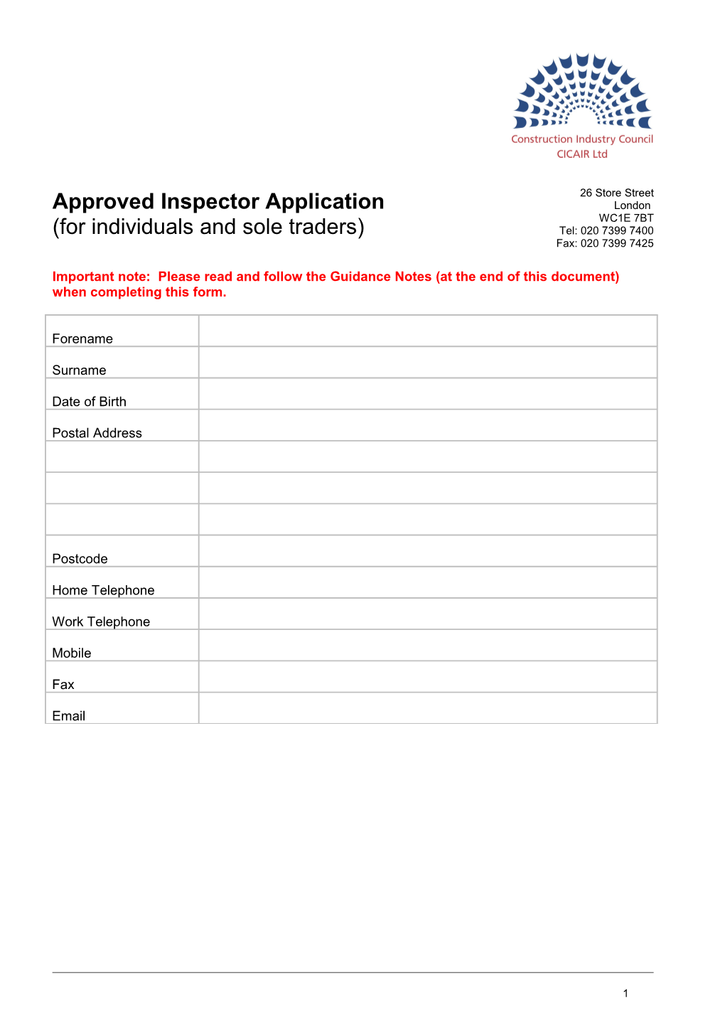 Approved Inspector Application