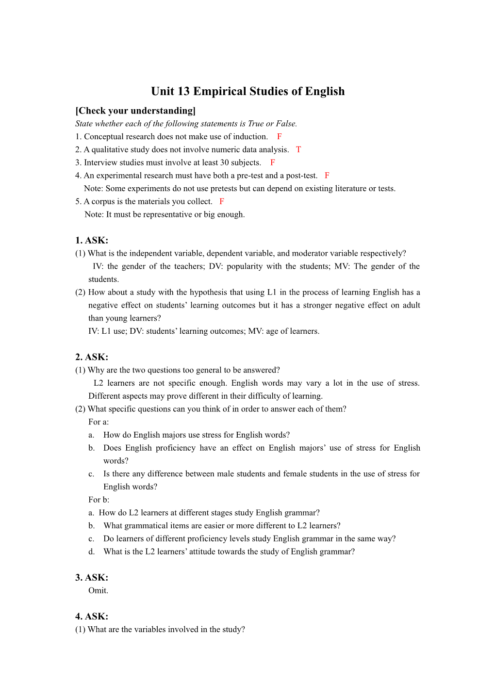 Unit 13 Empirical Studies of English