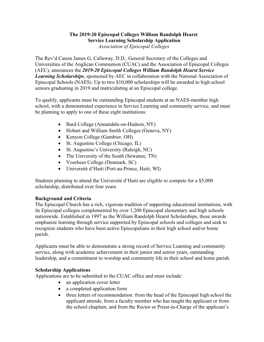 2014-15 William Randolph Hearst Service Learning Scholarship Application