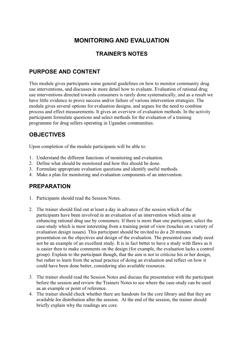 Monitoring and Evaluation Trainer's Notes