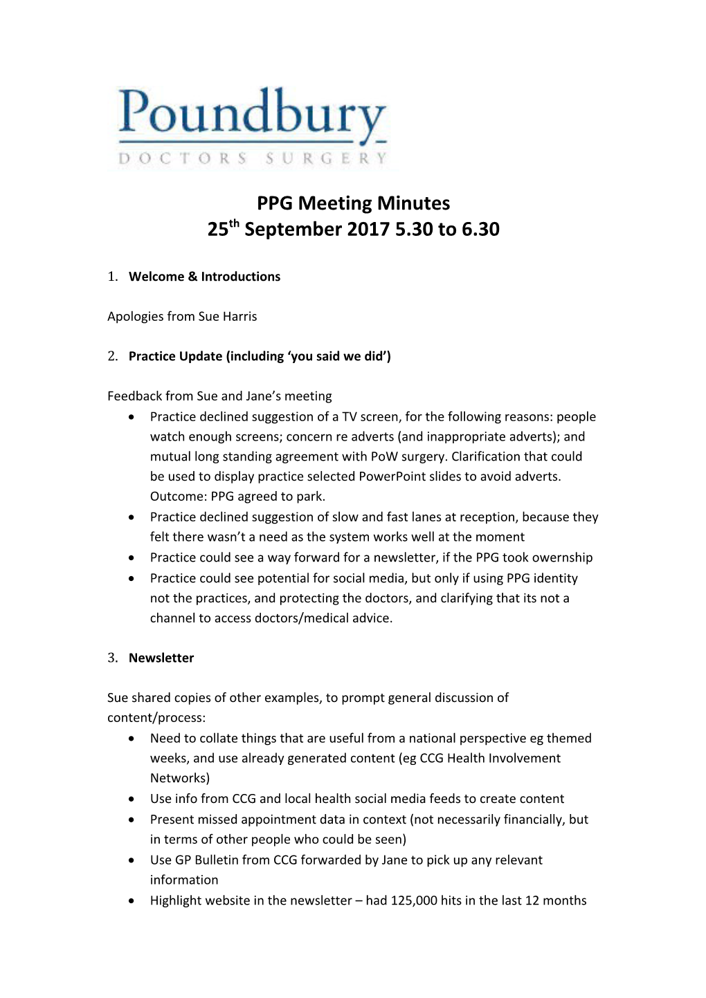 PPG Meeting Minutes