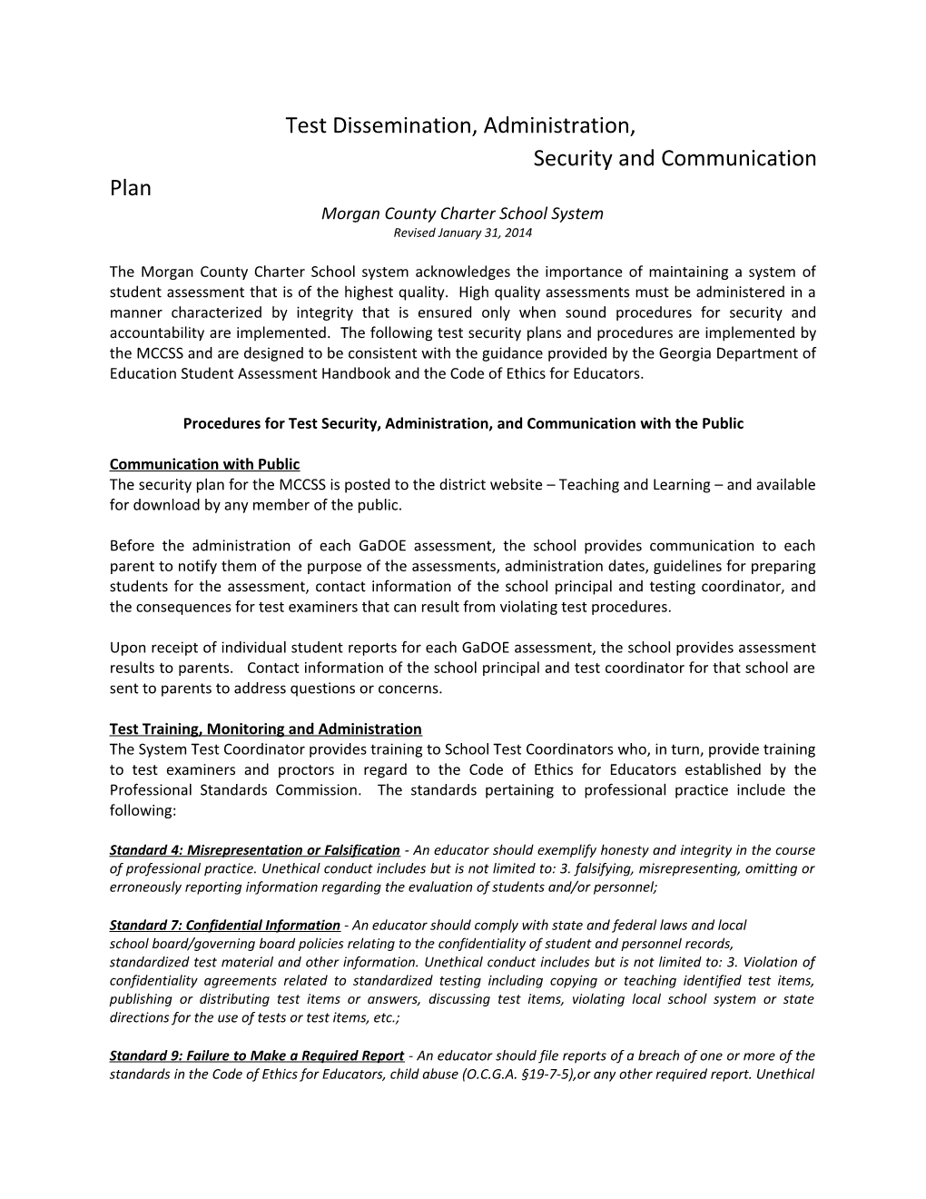 Security and Communication Plan