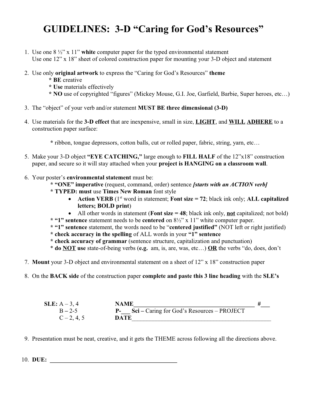 GUIDELINES: 3-D Caring for God S Resources