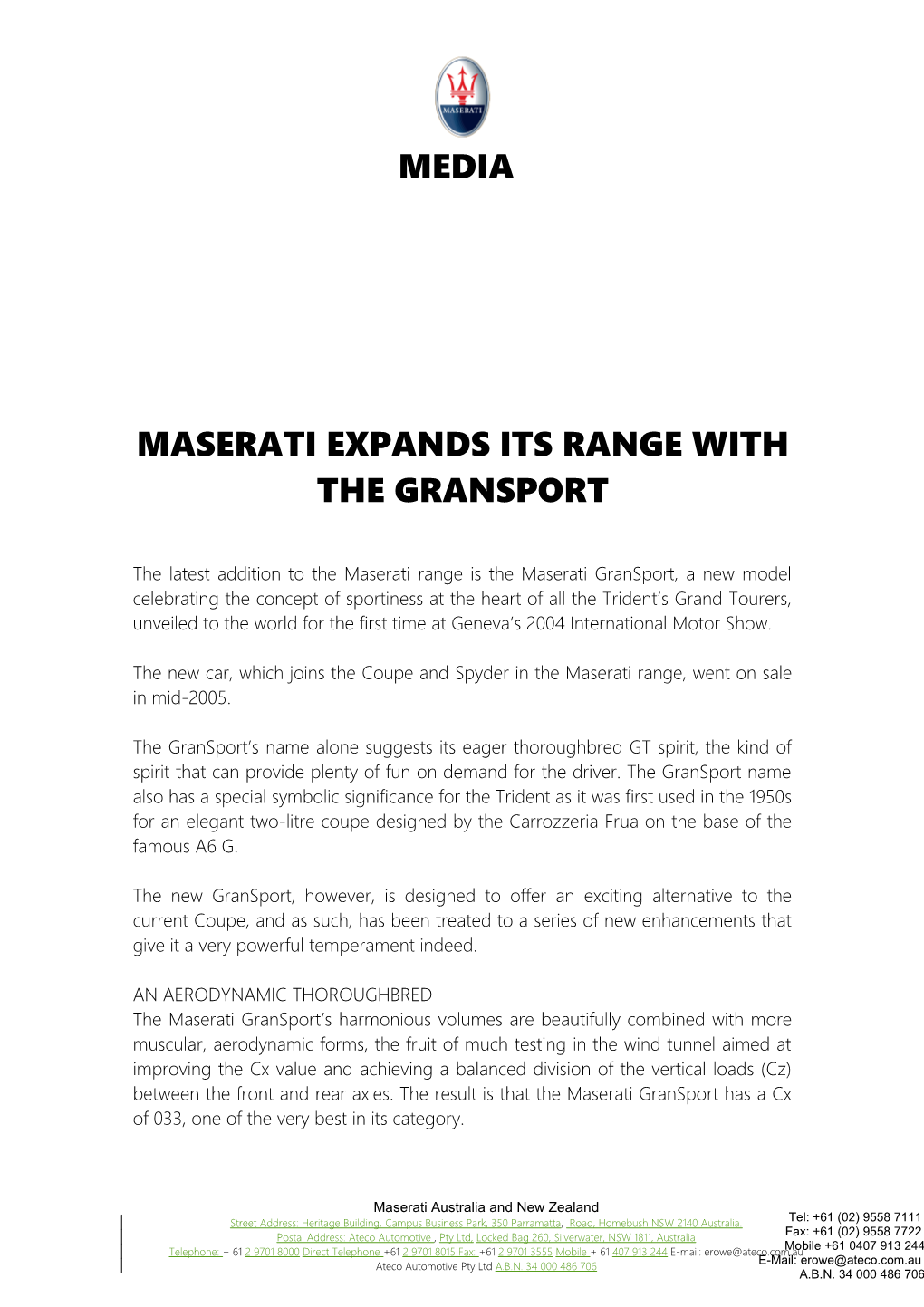 Maserati Expands Its Range with the Gransport