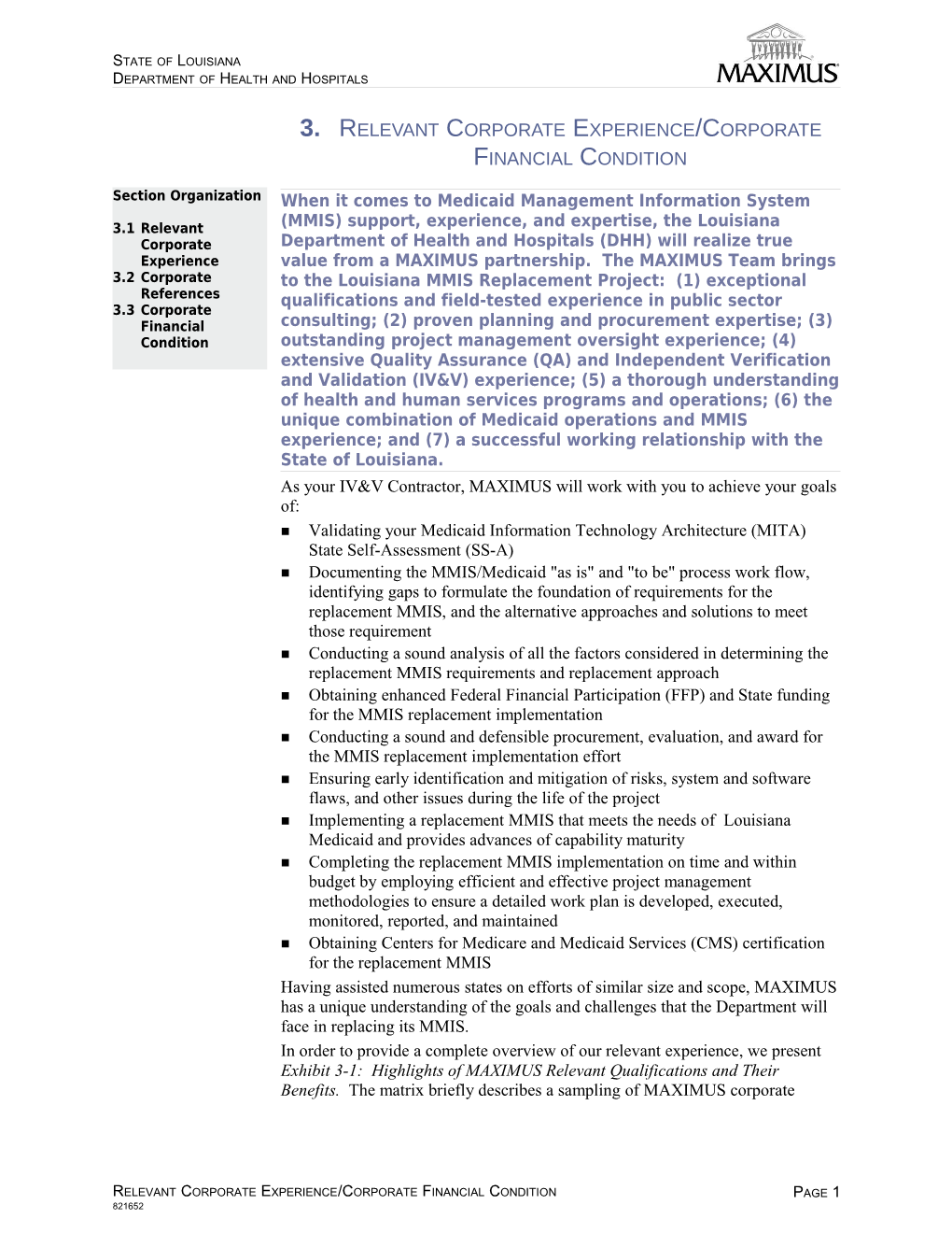 3.Relevant Corporate Experience/Corporate Financial Condition