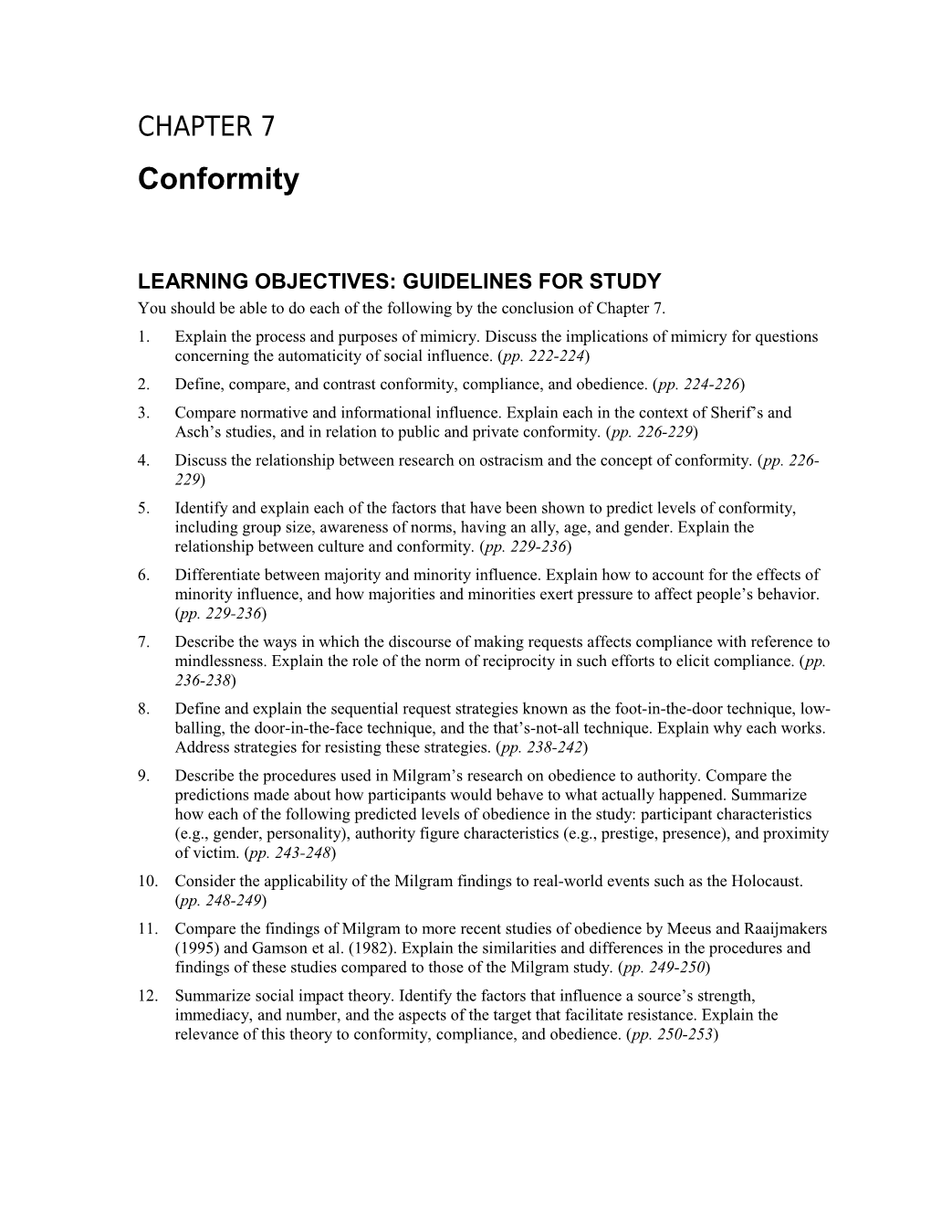 Learning Objectives: Guidelines for Study