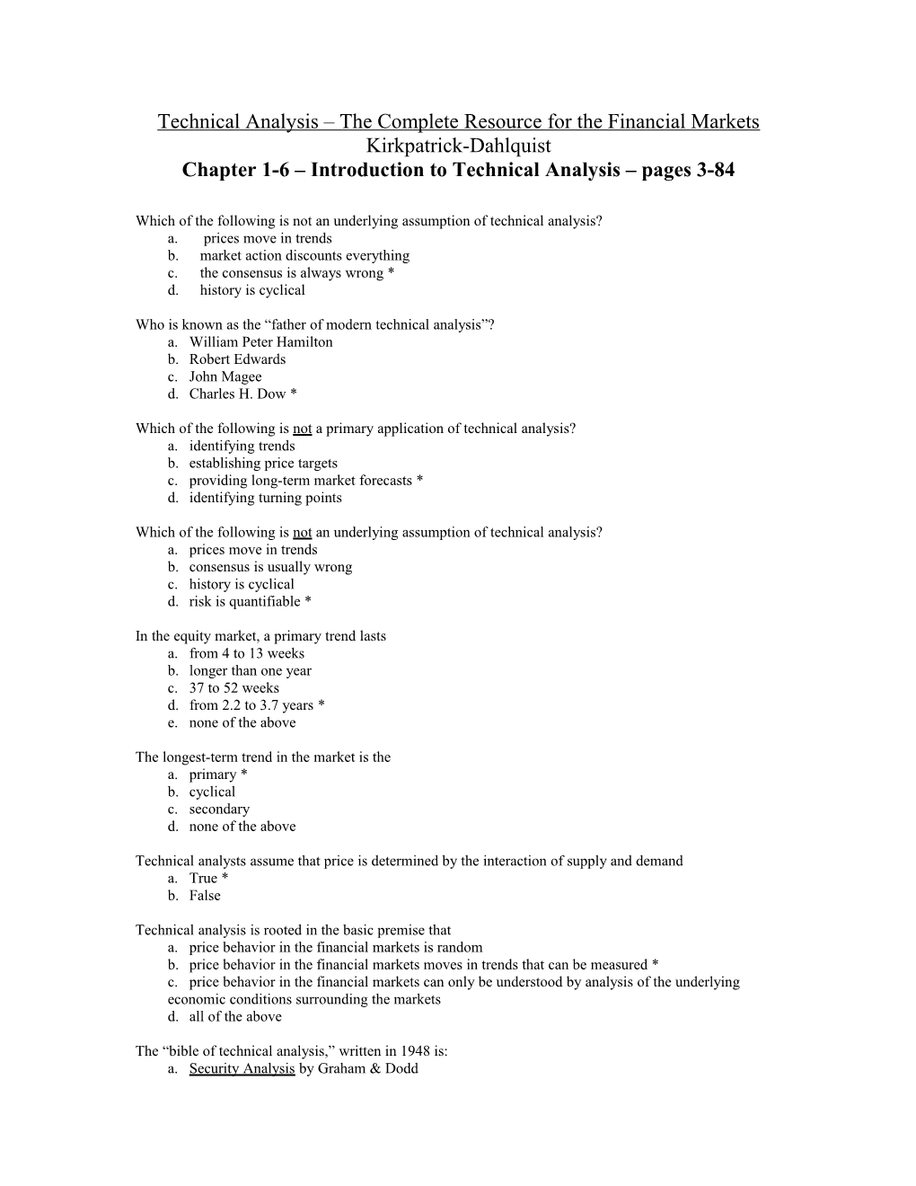 Chapter 1-6 Introduction to Technical Analysis Pages 3-84