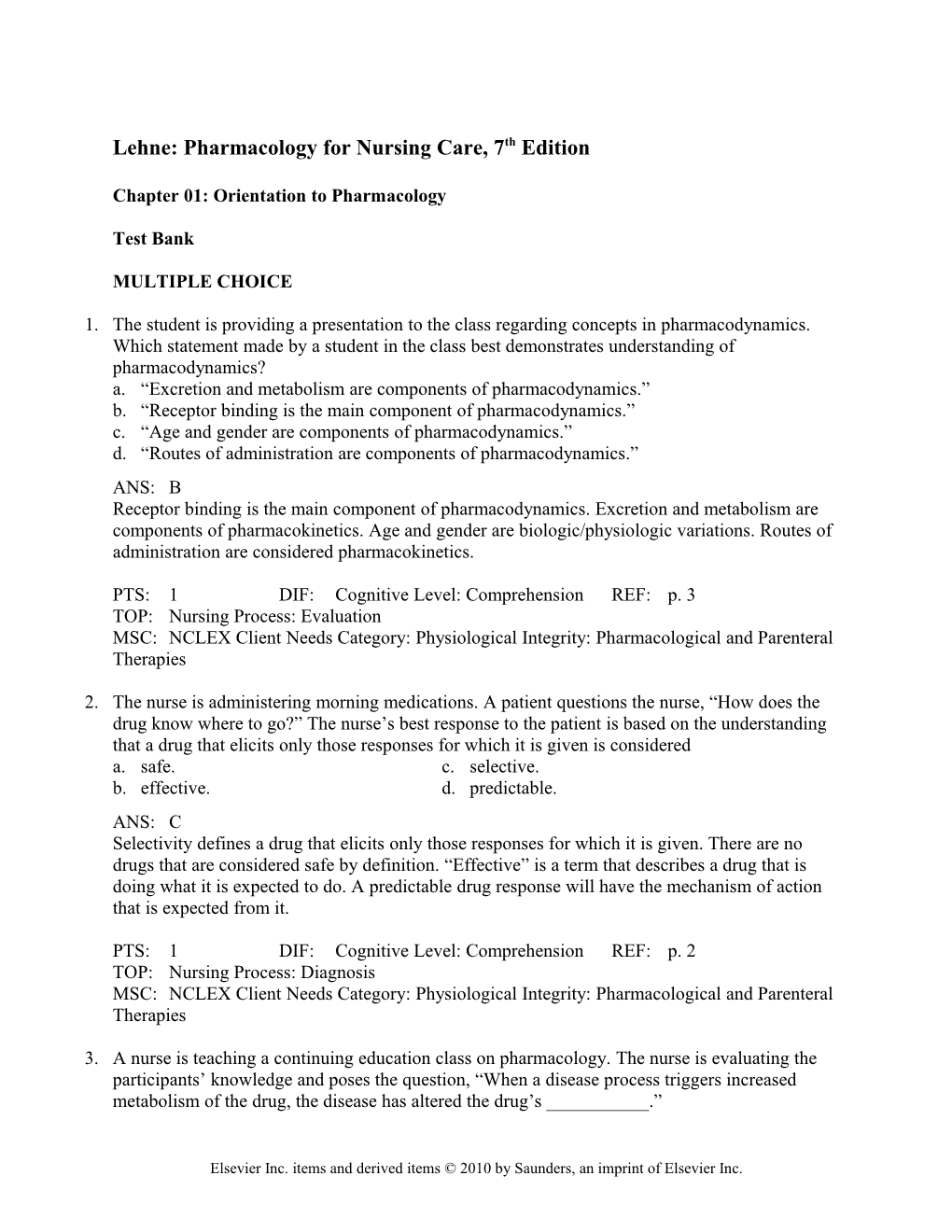 Lehne: Pharmacology for Nursing Care, 7Th Edition