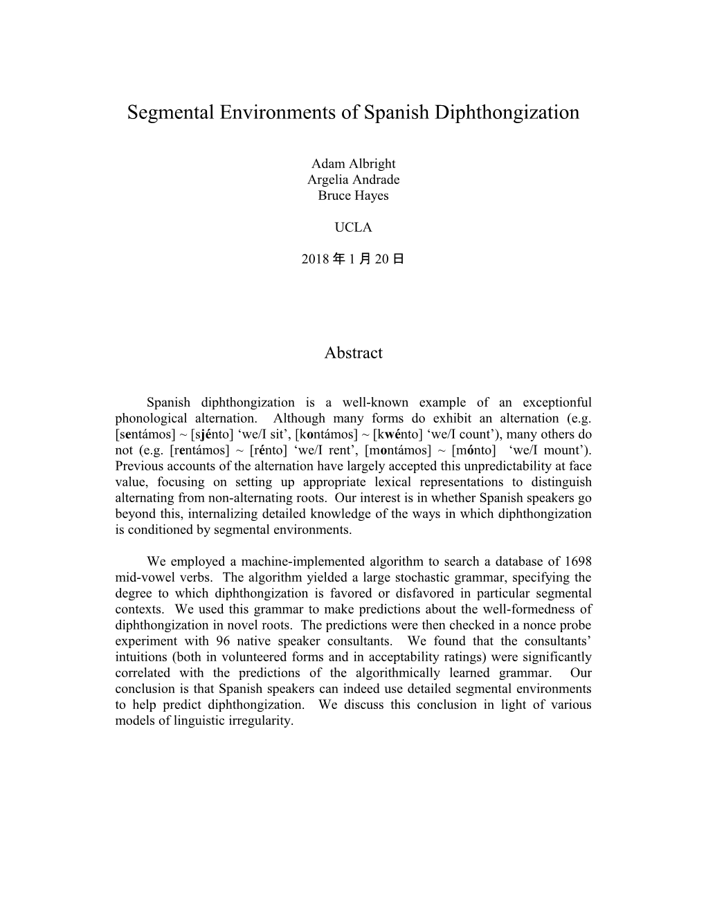 Segmental Environments of Spanish Diphthongization