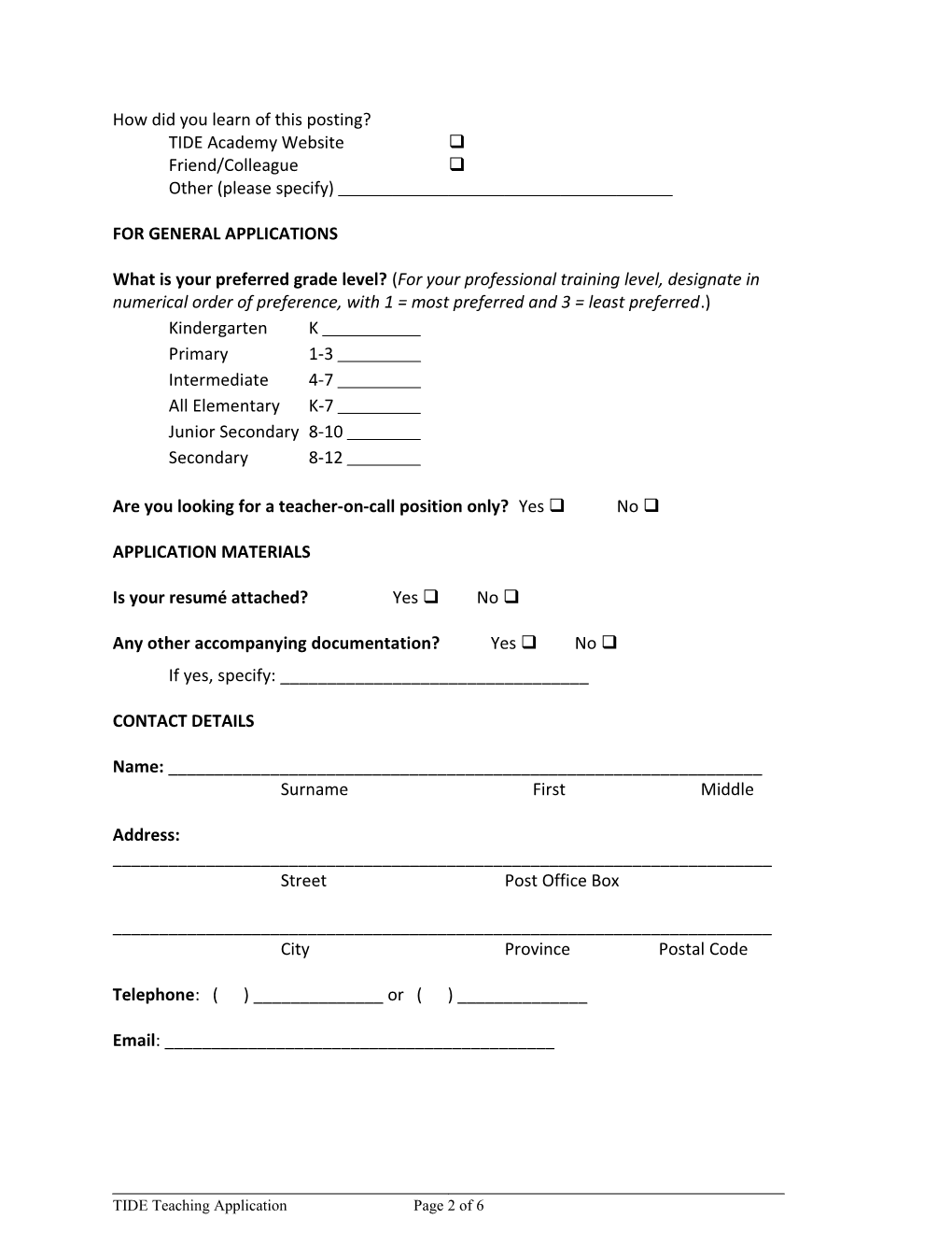 Sample Application Form For