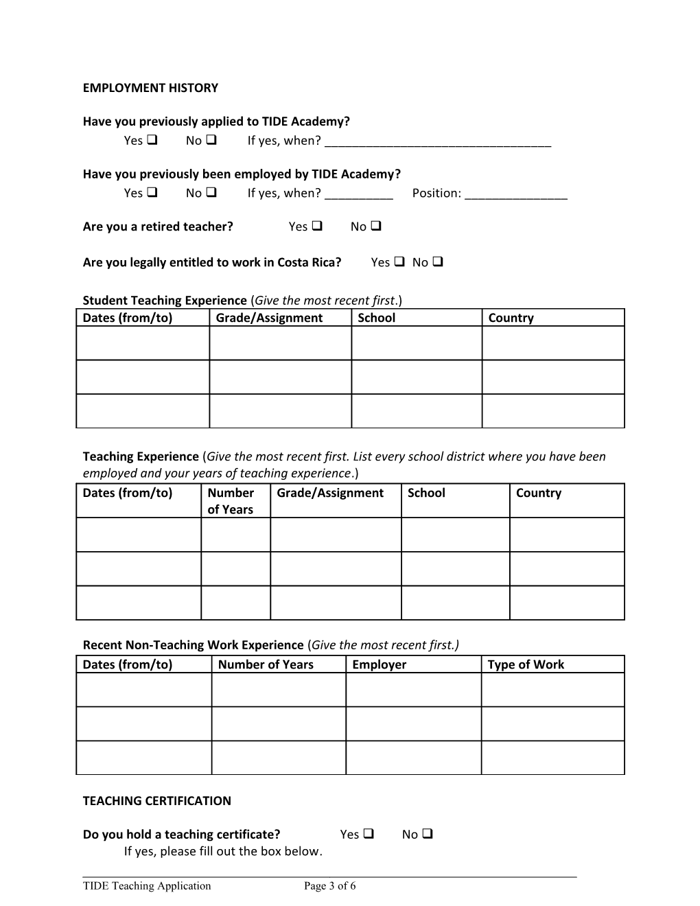 Sample Application Form For