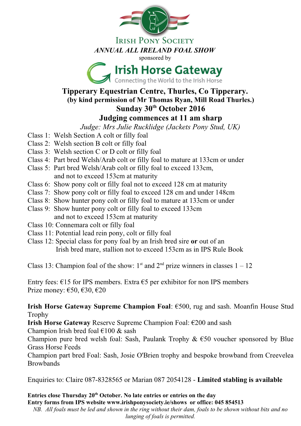 Annual All Ireland Foal Show