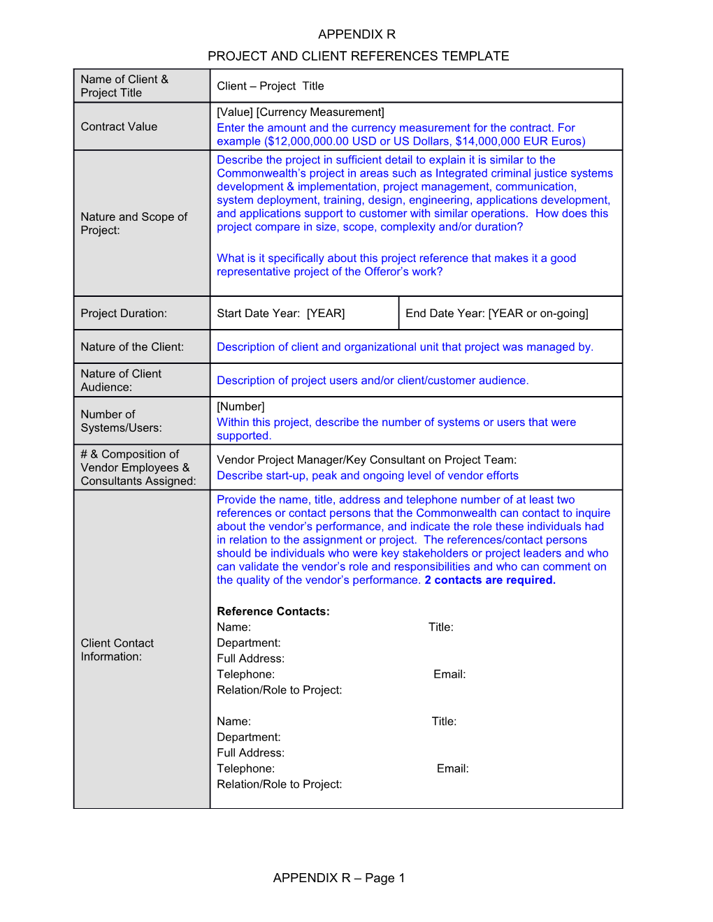 Project and Client References Template