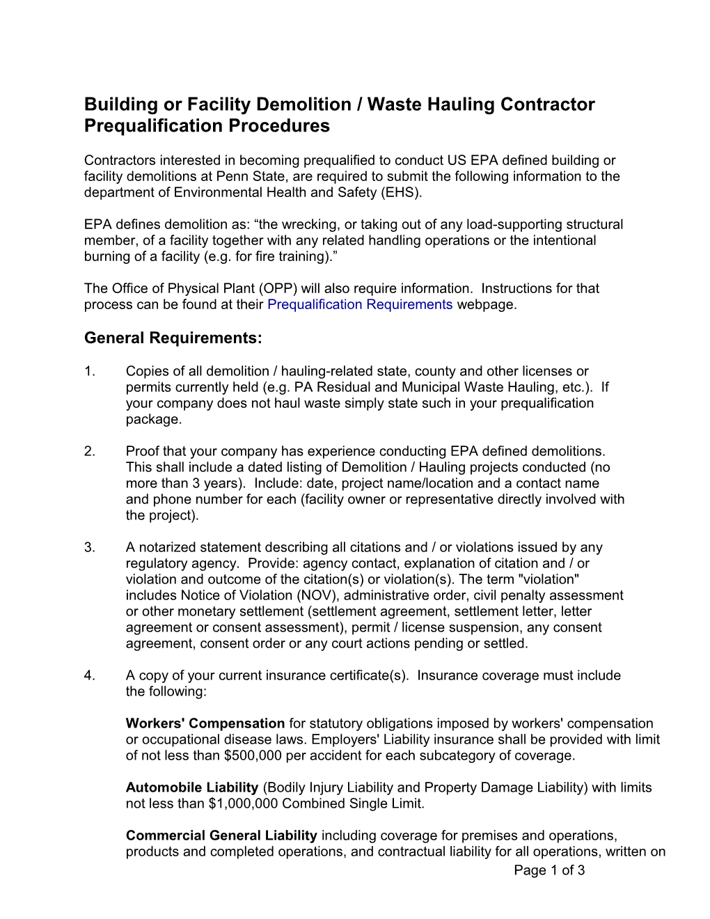 Requirements for Prequalification