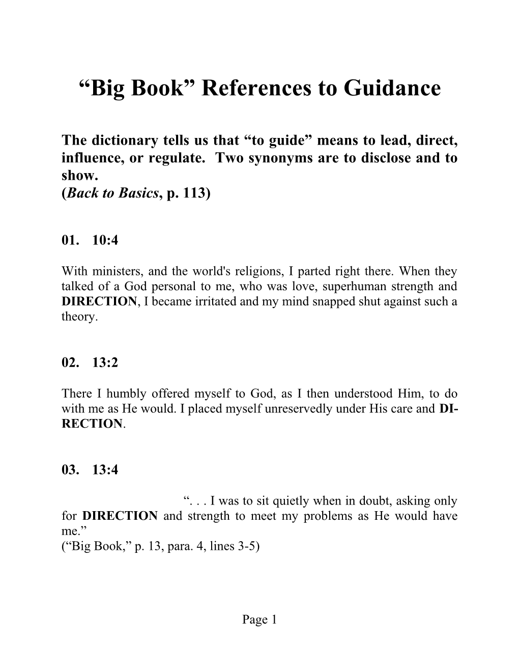 Big Book References to Guidance