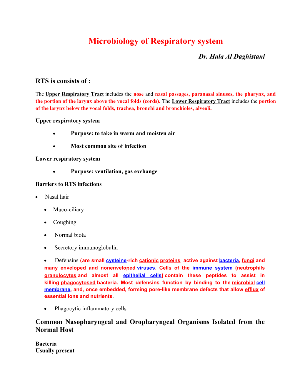 Microbiology of Respiratory System