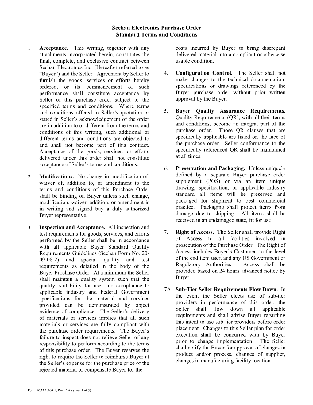 Sechan Electronics Purchase Order