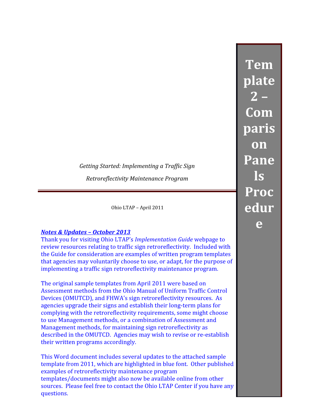 Template 2 Comparison Panels Procedure