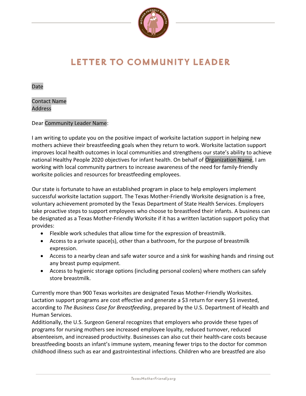 Dear Community Leader Name