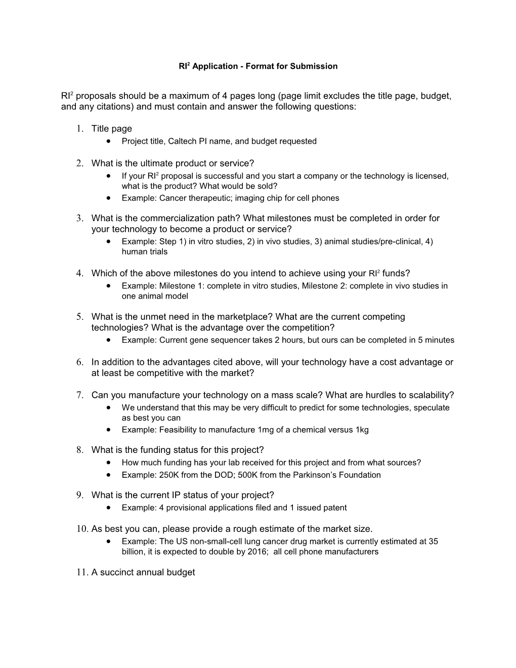 RI2 Application - Format for Submission