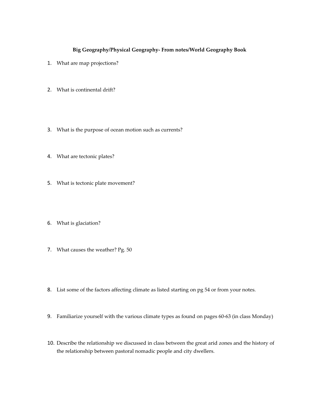 Human Geography Study Guide Ch. 4 from World Geography Text And/Or Notes