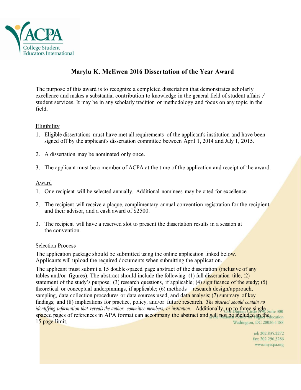 Marylu K. Mcewen 2016 Dissertation of the Year Award