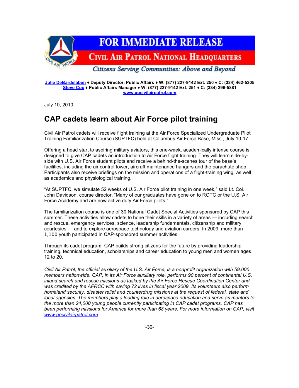 CAP Cadets Learn About Air Force Pilot Training