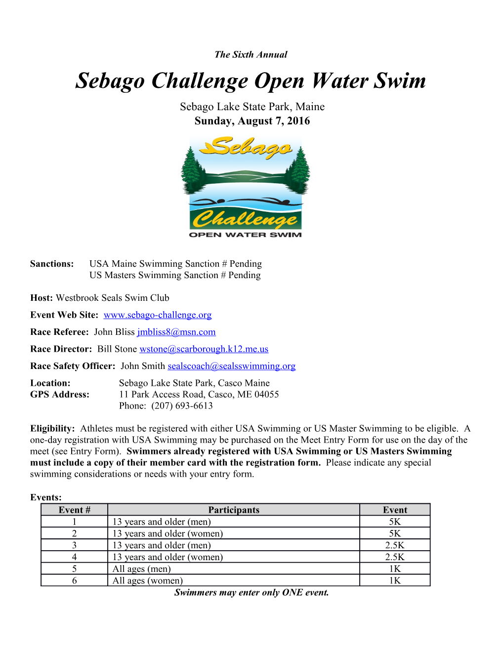 Sebago Challenge Open Water Swim
