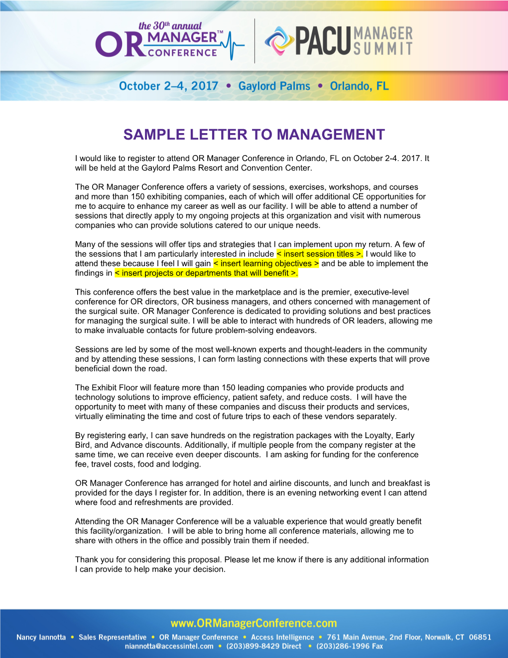Sample Letter to Management