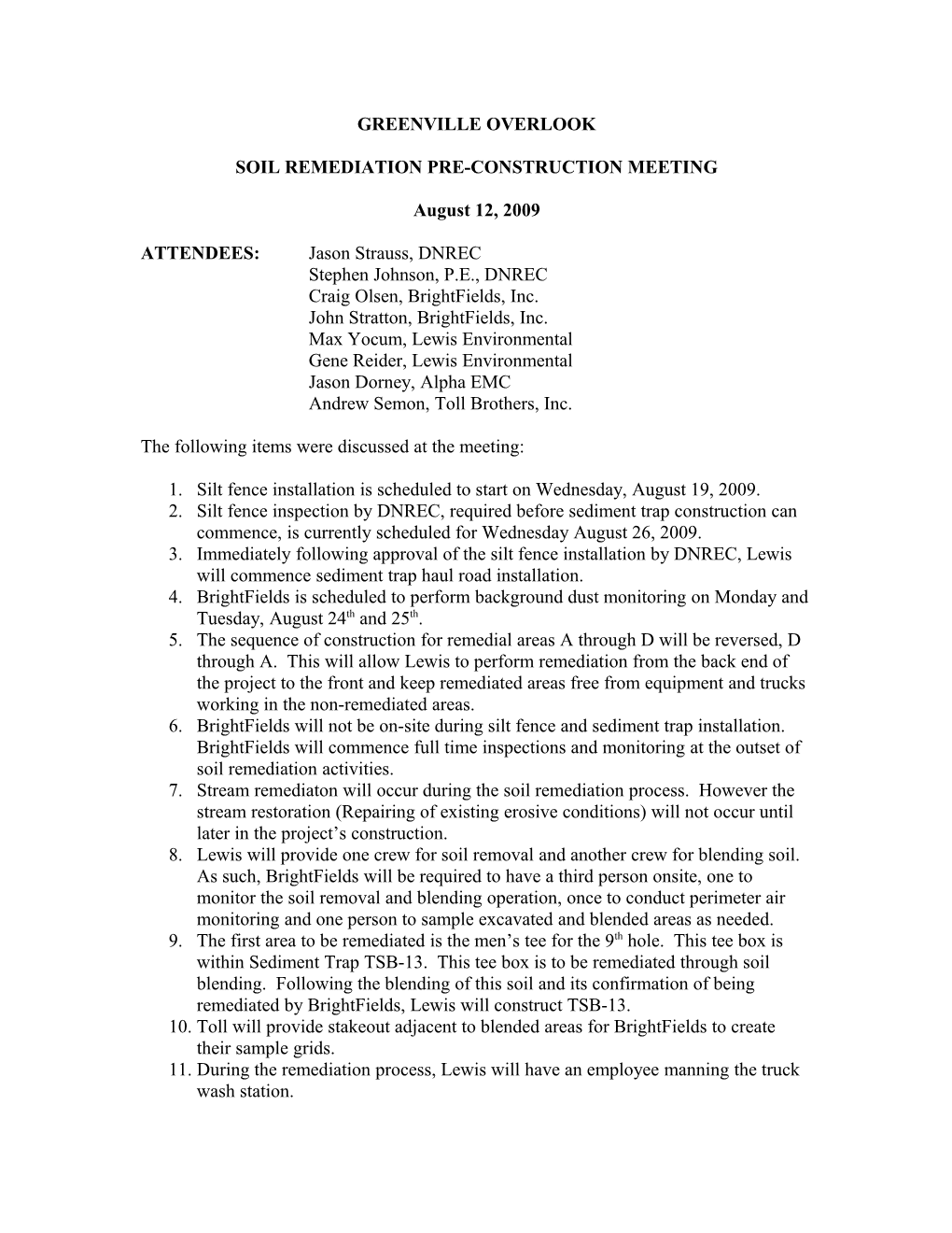 Soil Remediation Pre-Construction Meeting