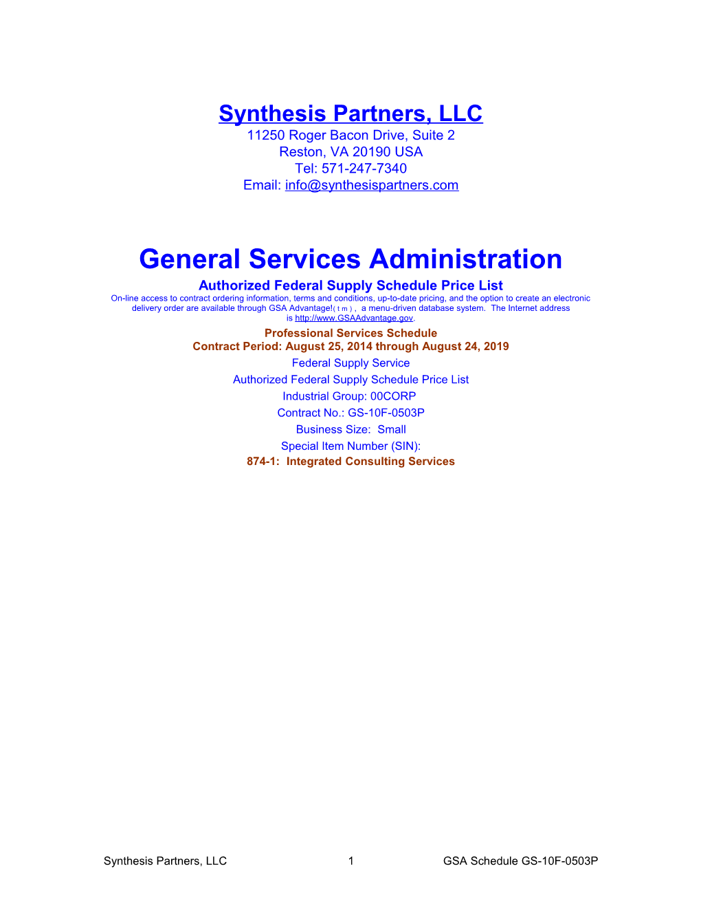 Authorized Federal Supply Schedule Price List
