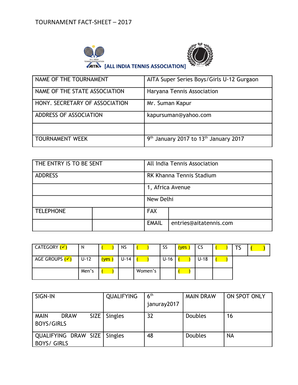 Tournament Fact - Sheet s4