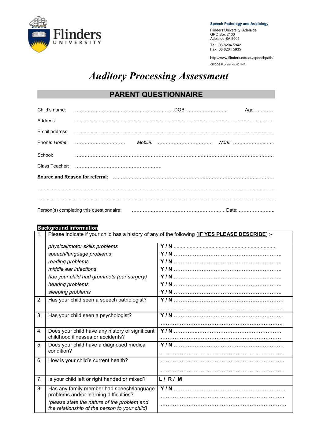 Auditory Processing Assessment