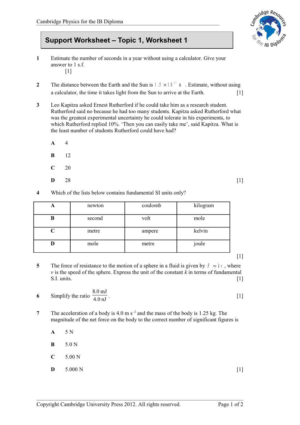 Extension Worksheet Topic 6 s13