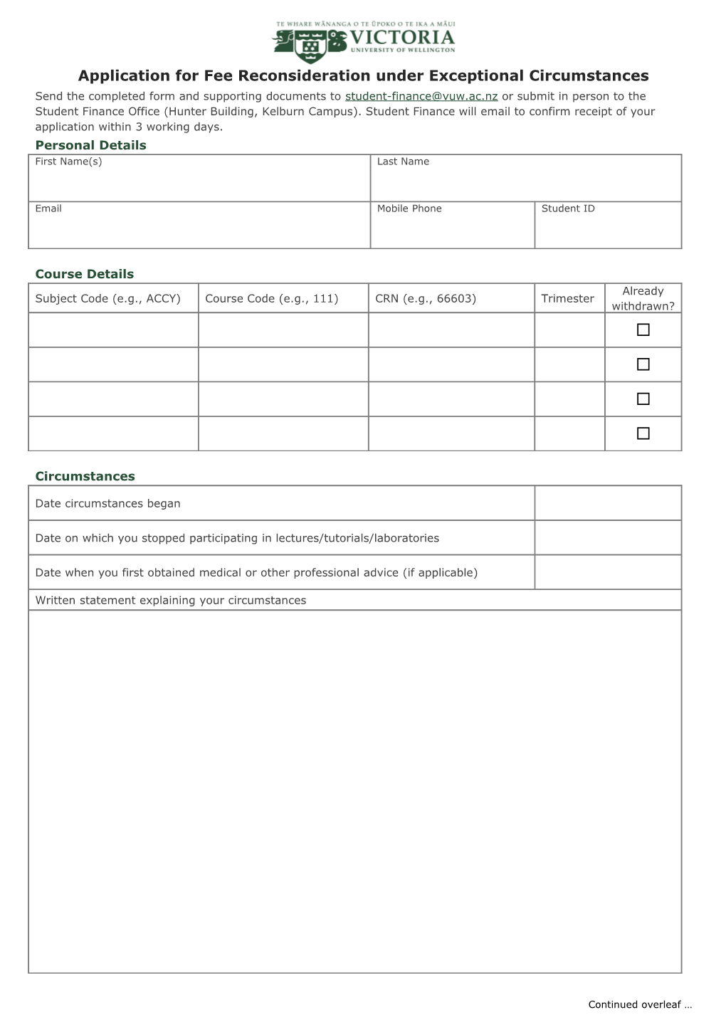 Fee Reconsideration Form