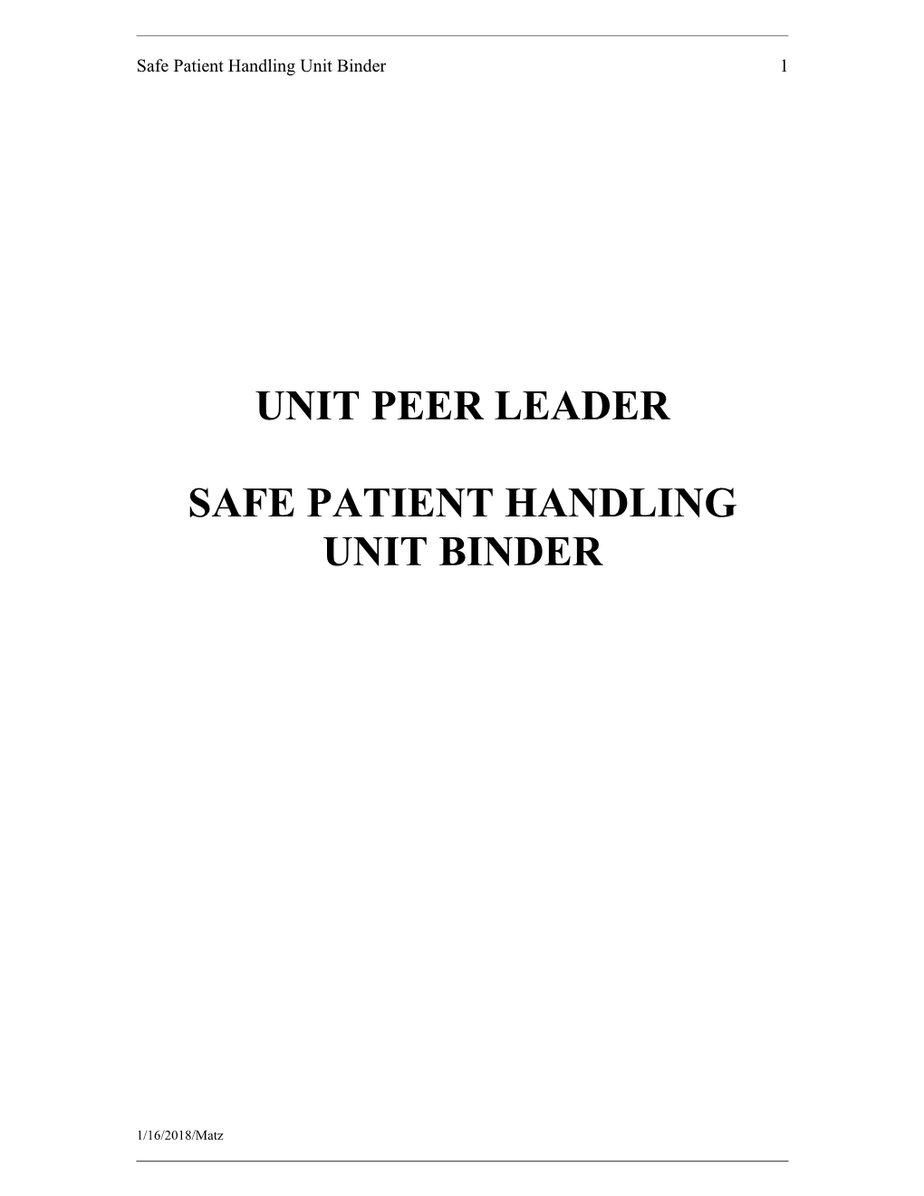 Unit Peer Leader Binder
