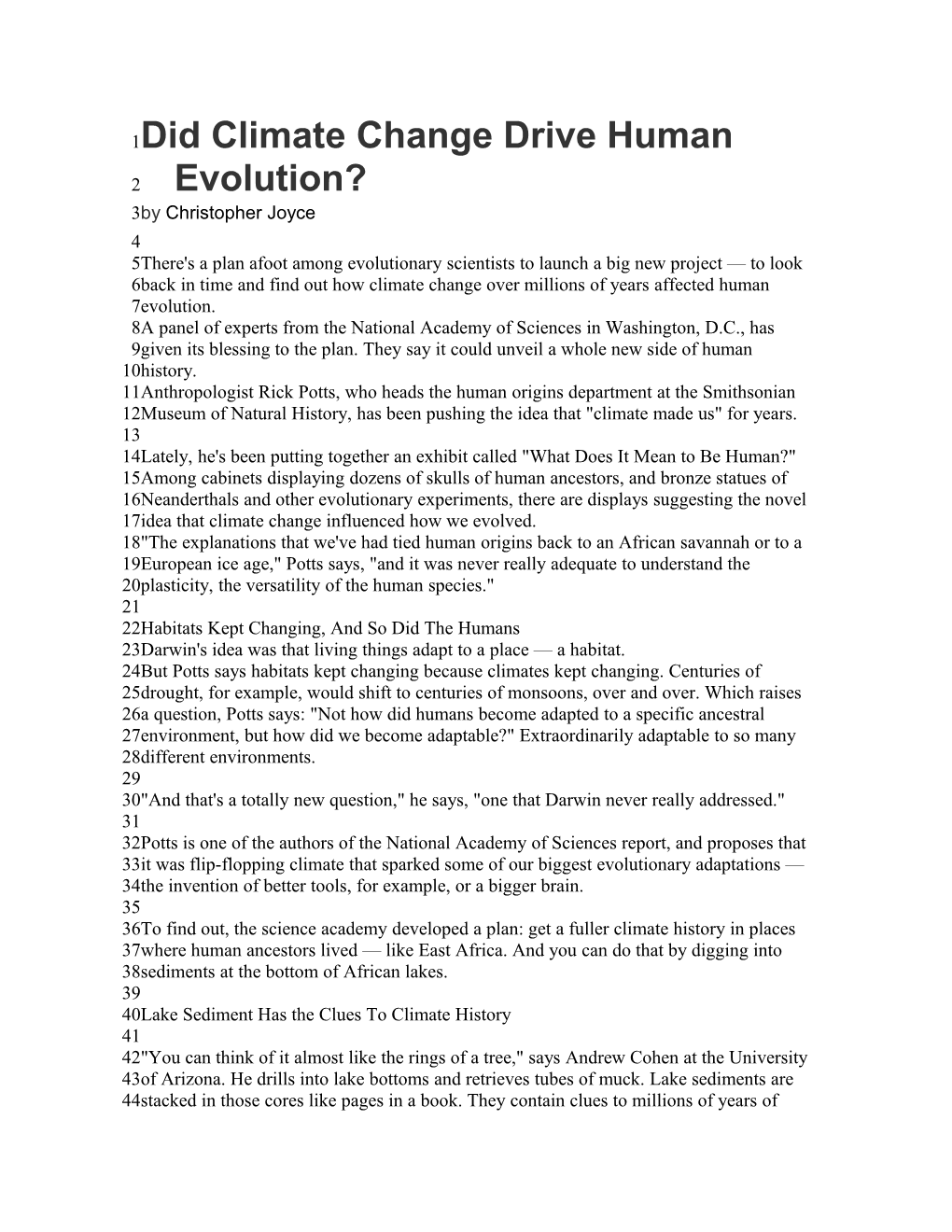 Did Climate Change Drive Human Evolution