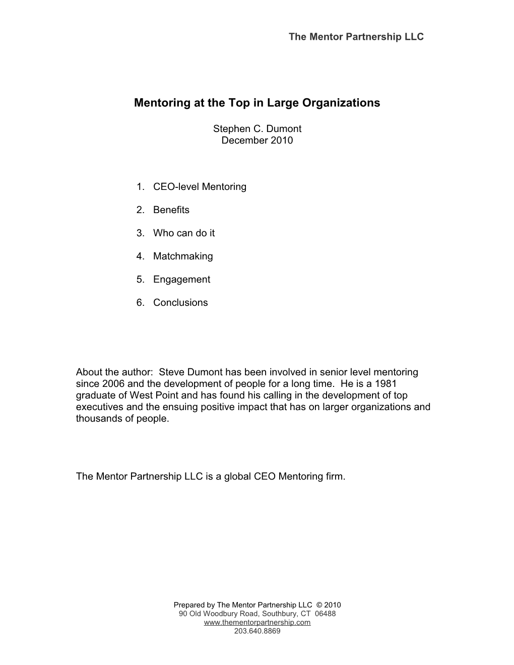 Mentoring at the Top in Large Organizations