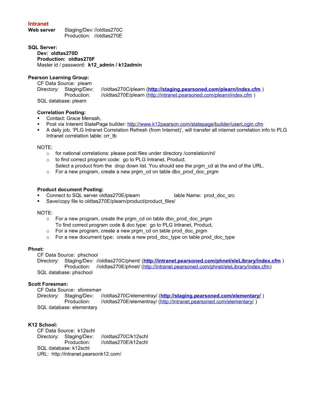 Web Serverstaging/Dev: Oldtas270c