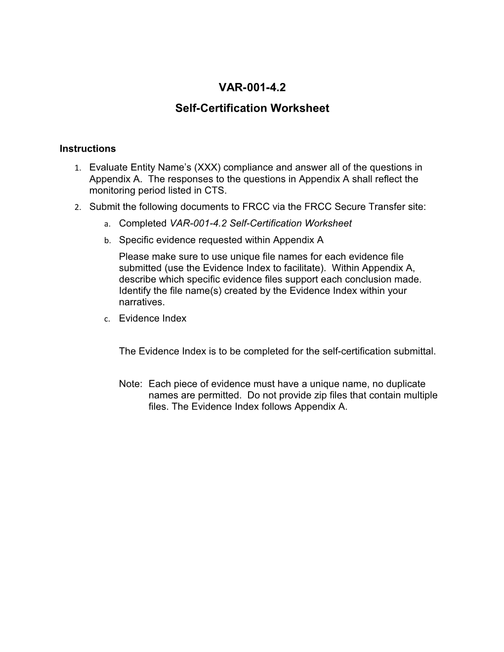 Self-Certification Worksheet