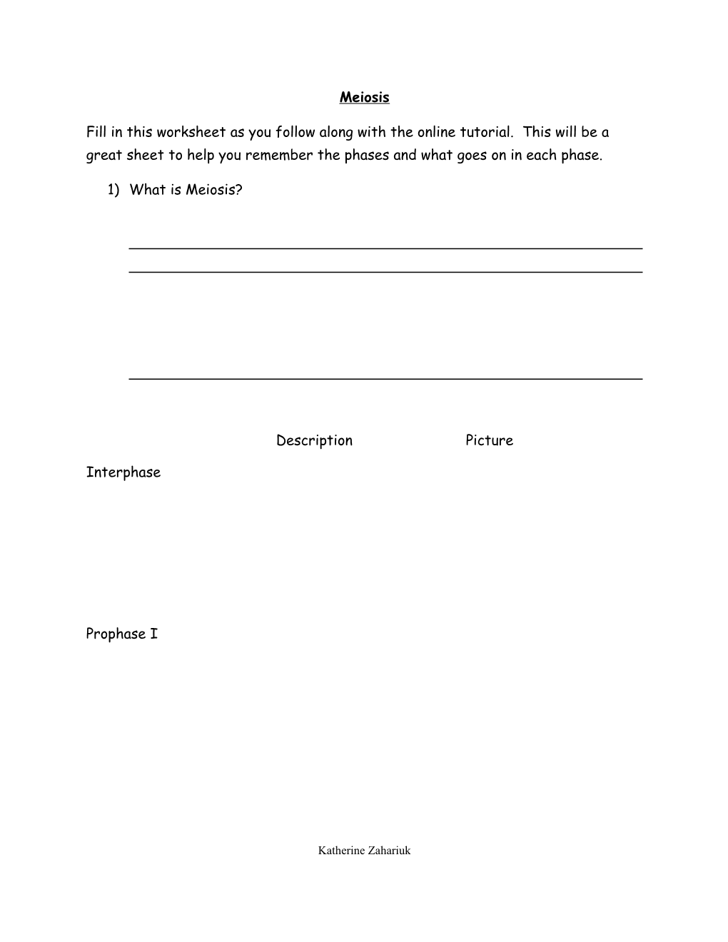 Meiosis Study Sheet