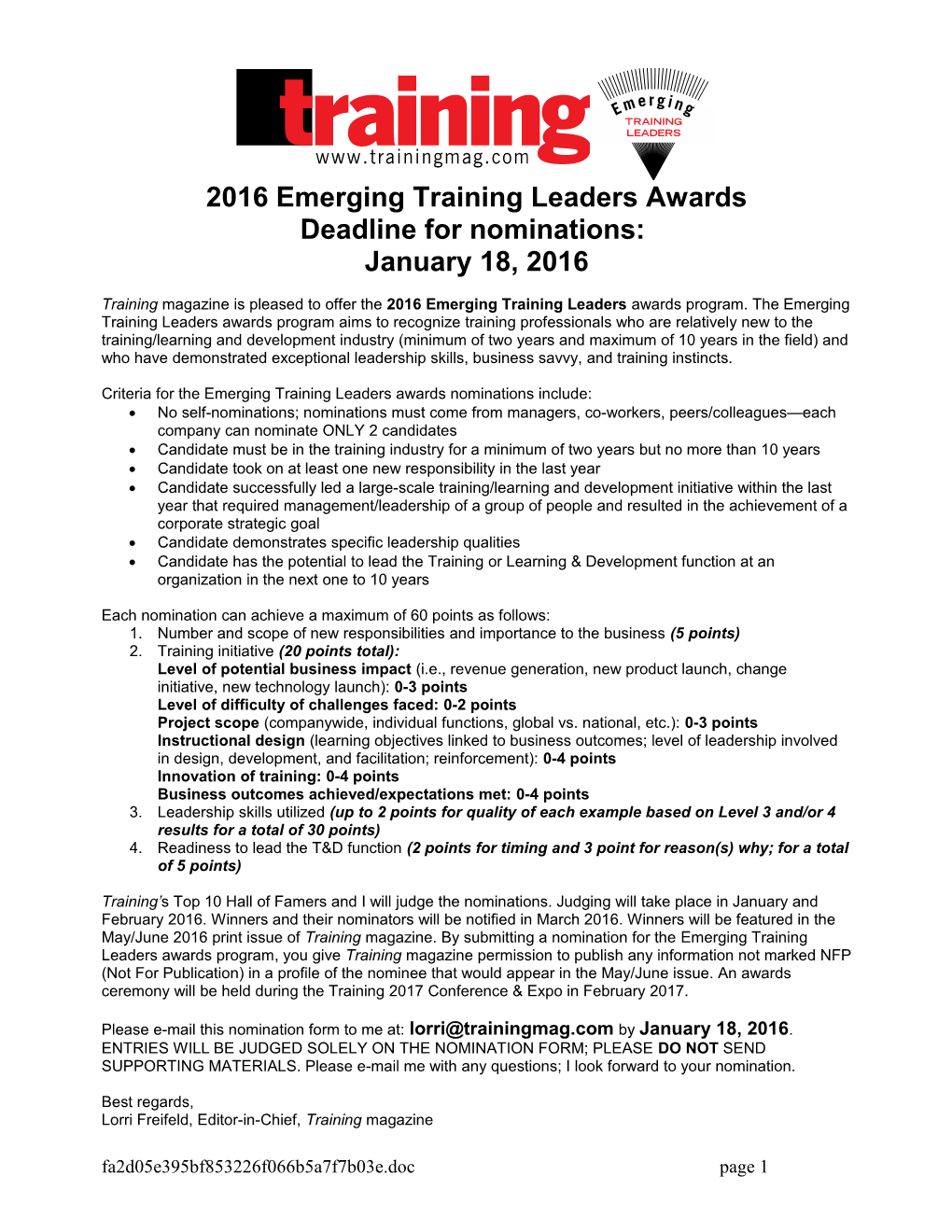 2016Emerging Training Leaders Awards