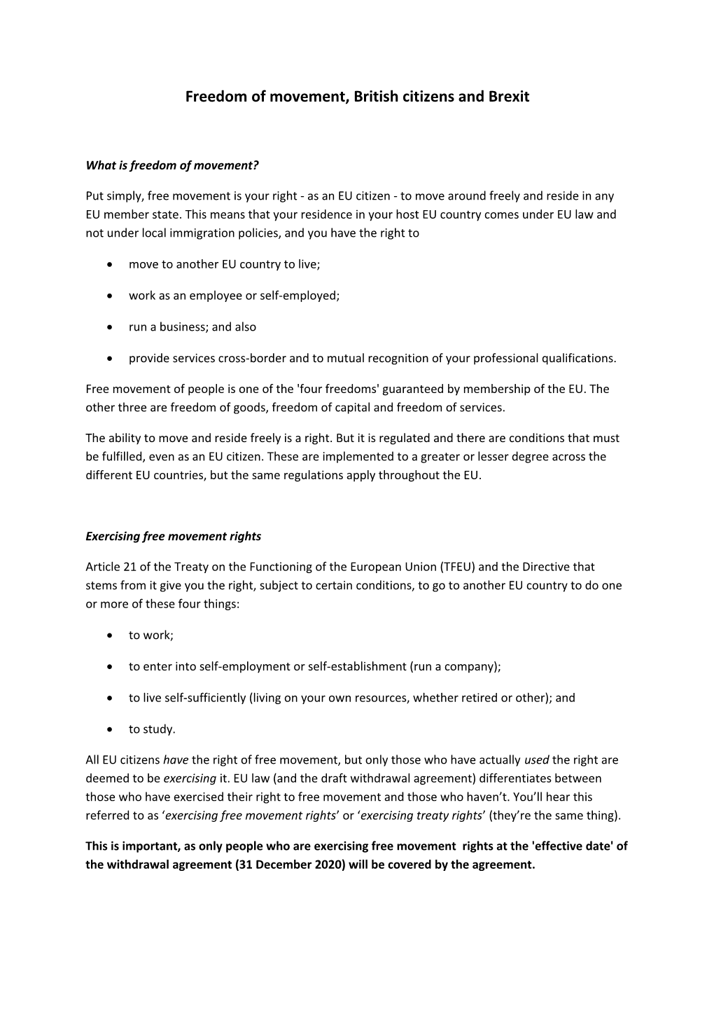 Freedom of Movement, British Citizens and Brexit