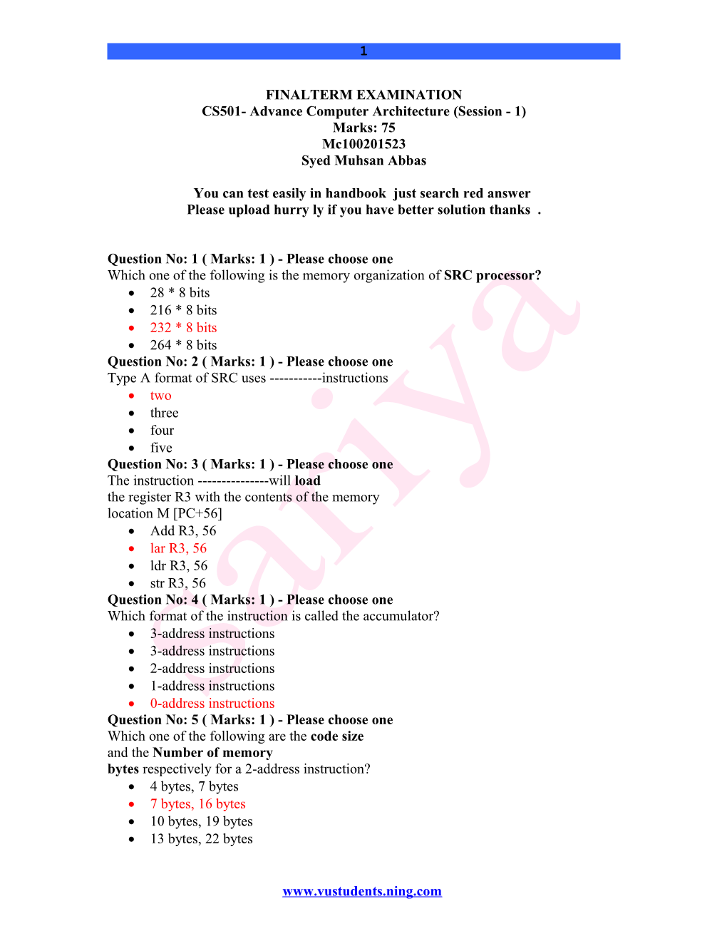 CS501- Advance Computer Architecture (Session - 1)